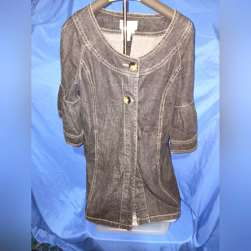 Denim Coat/Dress Dark Wash Pockets Button/Snap 3/4" Bell Sleeves